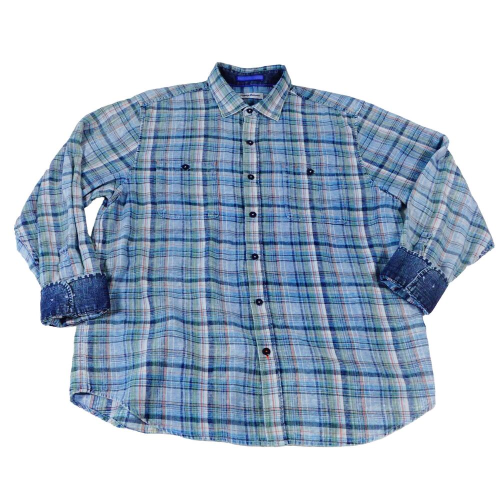 Tommy Bahama Plaid Flip Cuff Cotton Button Up Long Sleeve Shirt Men's Large